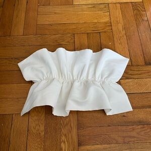 Zara Voluminous Bandeau Puff Ruffle Crop Top Oyster White Tube Strapless - M